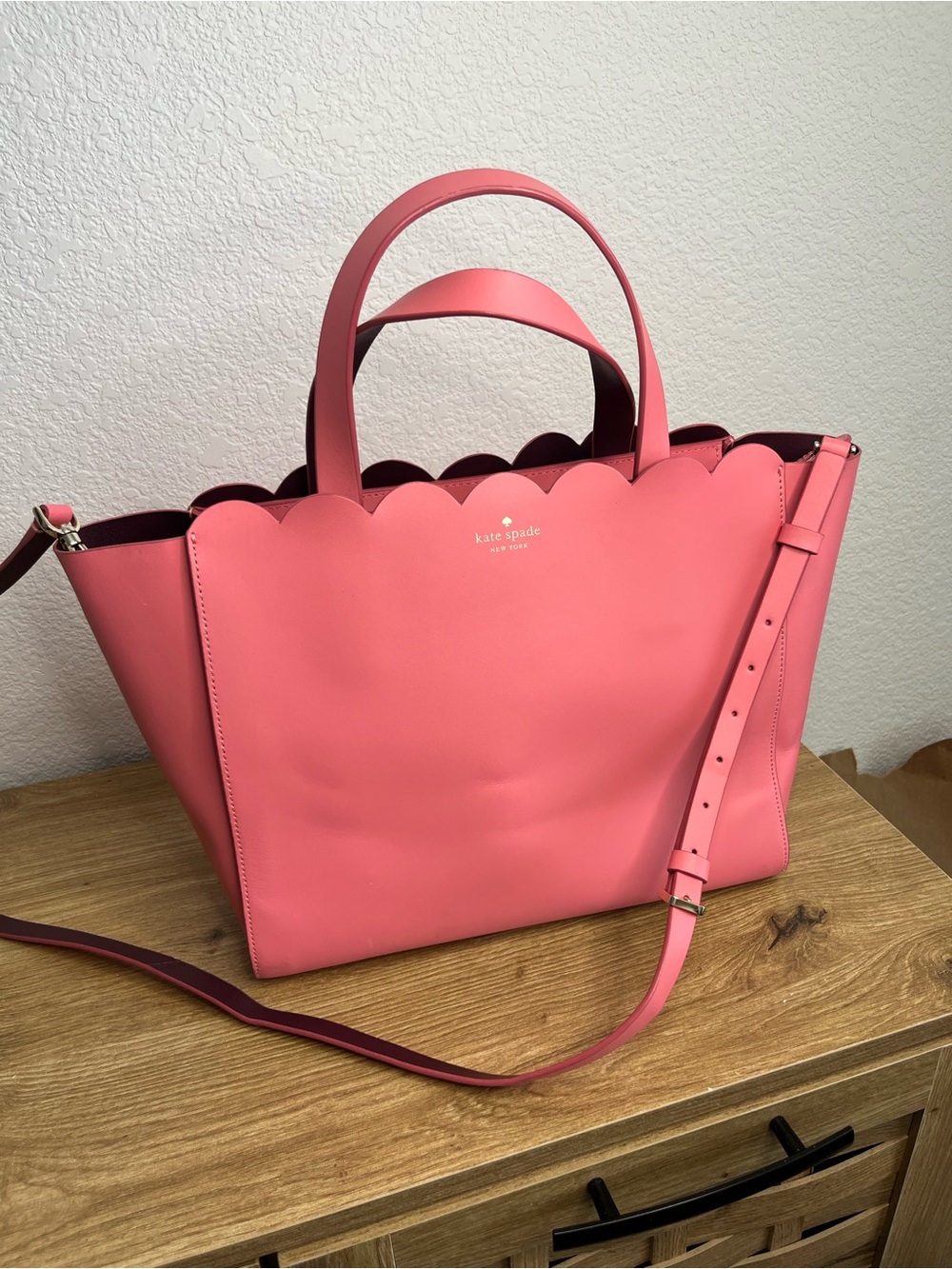 Kate Spade Magnolia Street Mina Scalloped Crossbody Tote - Raspberry Pink NWOT